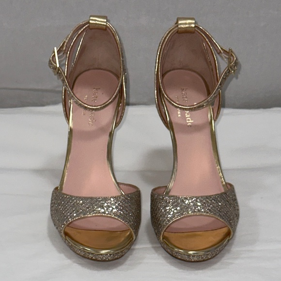 Kate Spade Silver/Gold Glitter Peep-Toe Platform Sandals Size 6.5 - Picture 1 of 14